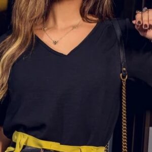 0042 - Blusa V Manga Curta 608 Lisa